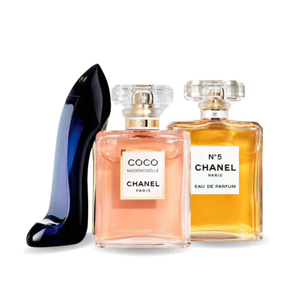 BLACK FRIDAY: Paquete de 3 perfumes GOOD GIRL, COCO MADEMOISELLE y Chanel Nº5 100ml