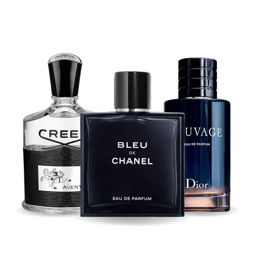 BLACK FRIDAY: Paquete de 3 perfumes Creed AVENTUS, BLEU DE CHANEL e Dior SAUVAGE 100ml