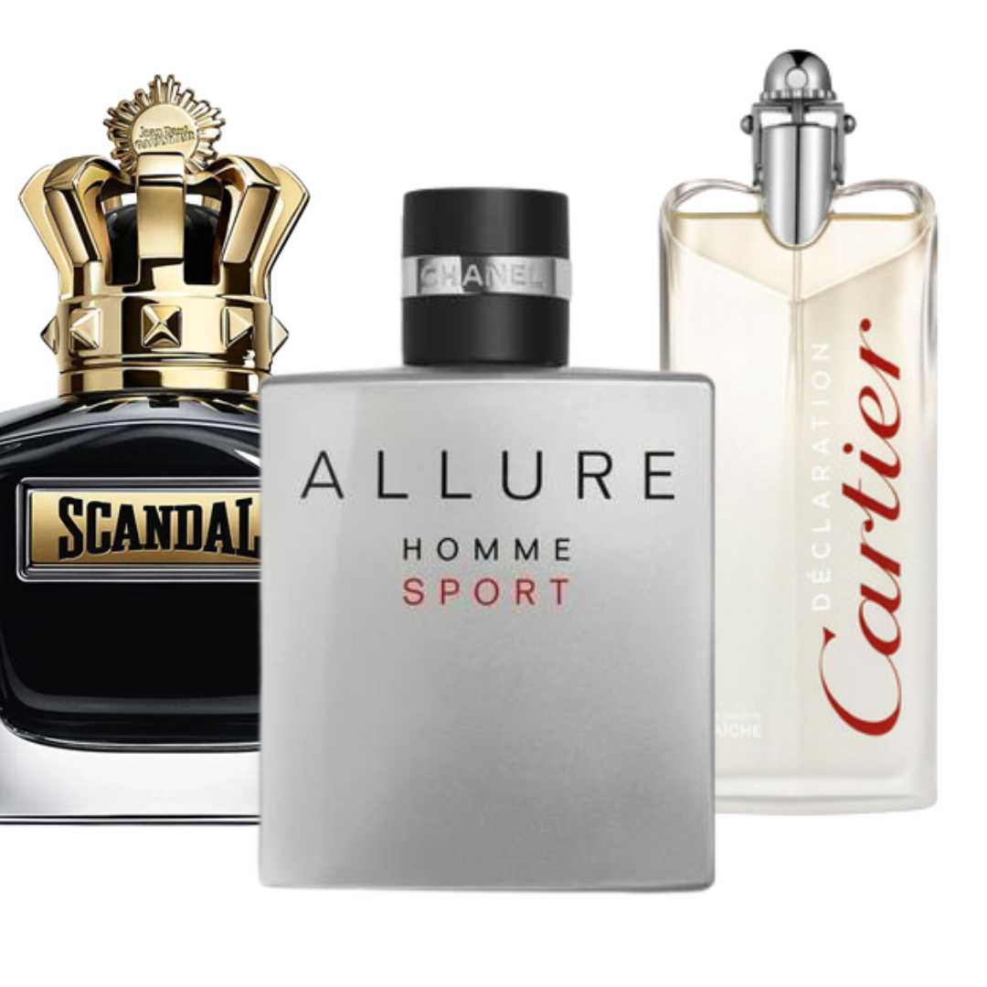 BLACK FRIDAY: Paquete de 3 perfumes Allure Homme Sports, Jean Paul Gaultier Scandal, y Cartier Declaration 100ml