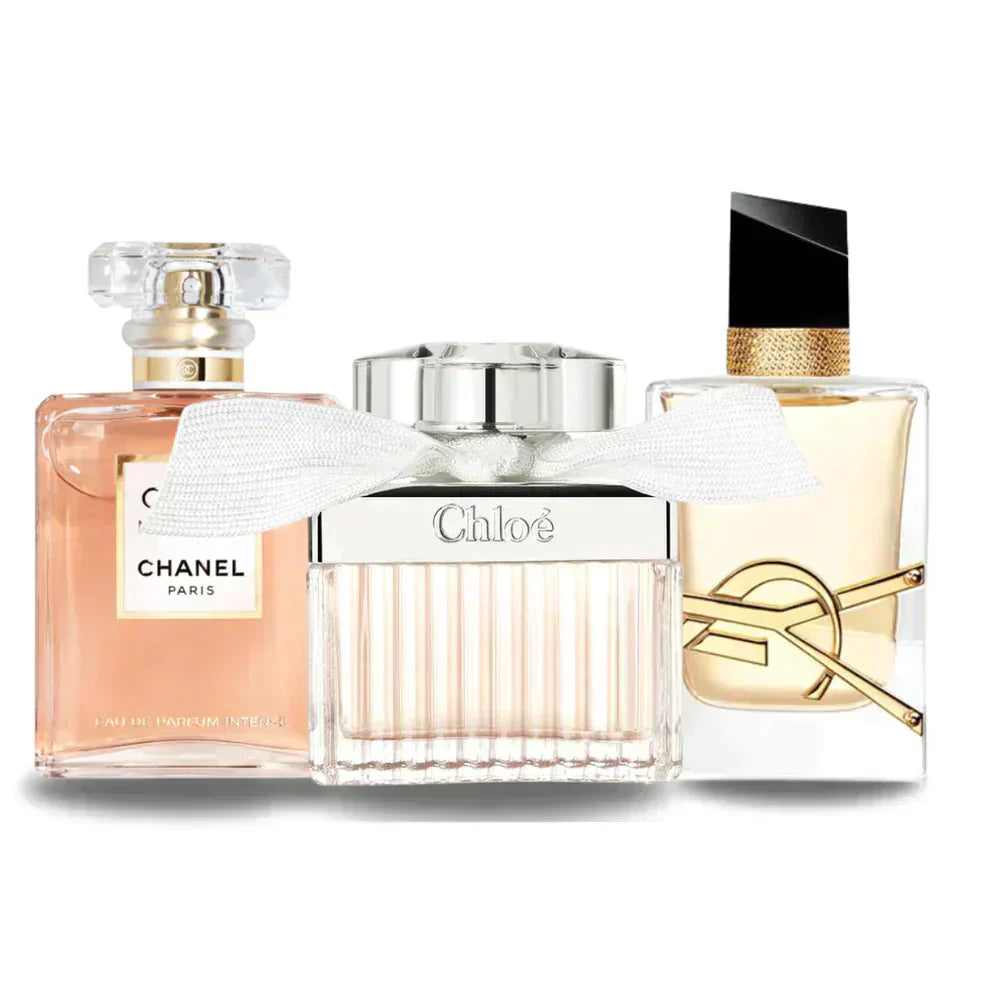 BLACK FRIDAY: Paquete de 3 perfumes Chanel COCO MADEMOISELLE, Yves Saint Laurent LIBRE e CHLOÉ 100ml